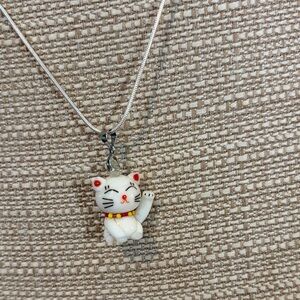 White Cat Pendant Necklace Sterling Silver